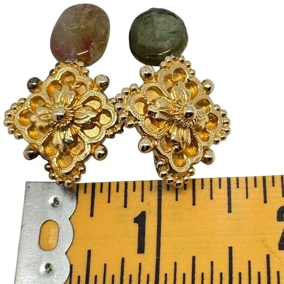 Stephen Dweck Vermeil Sterling Silver Vtg Clip-On Earrings Gemstone Floral - Picture 14 of 16